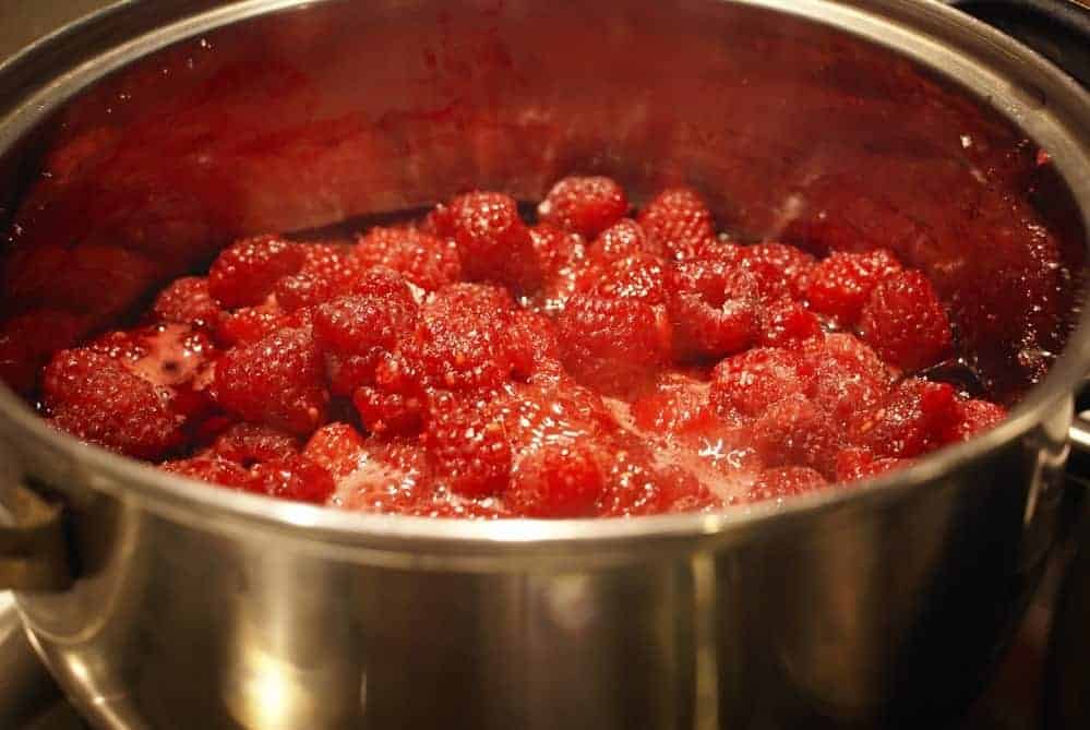 Raspberries Stewing in Pan