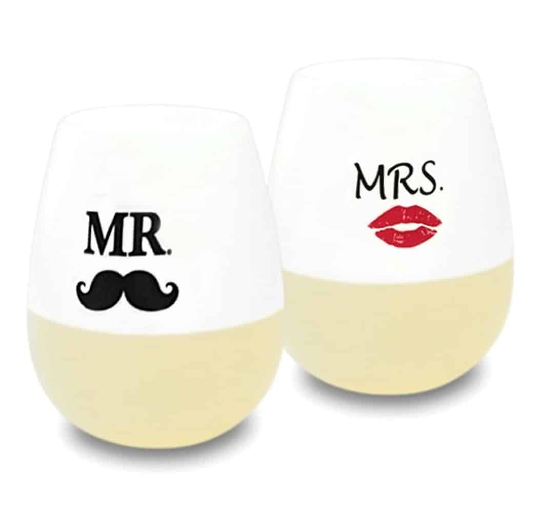 Mr & Mrs Stemless wine glasses