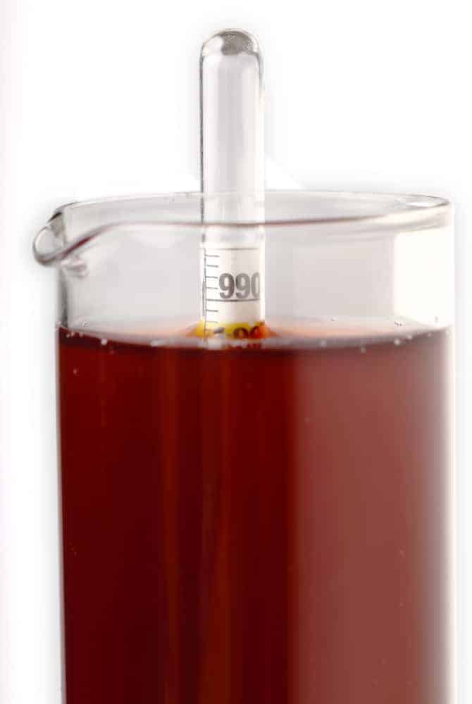 Measuring wine density with a hydrometer