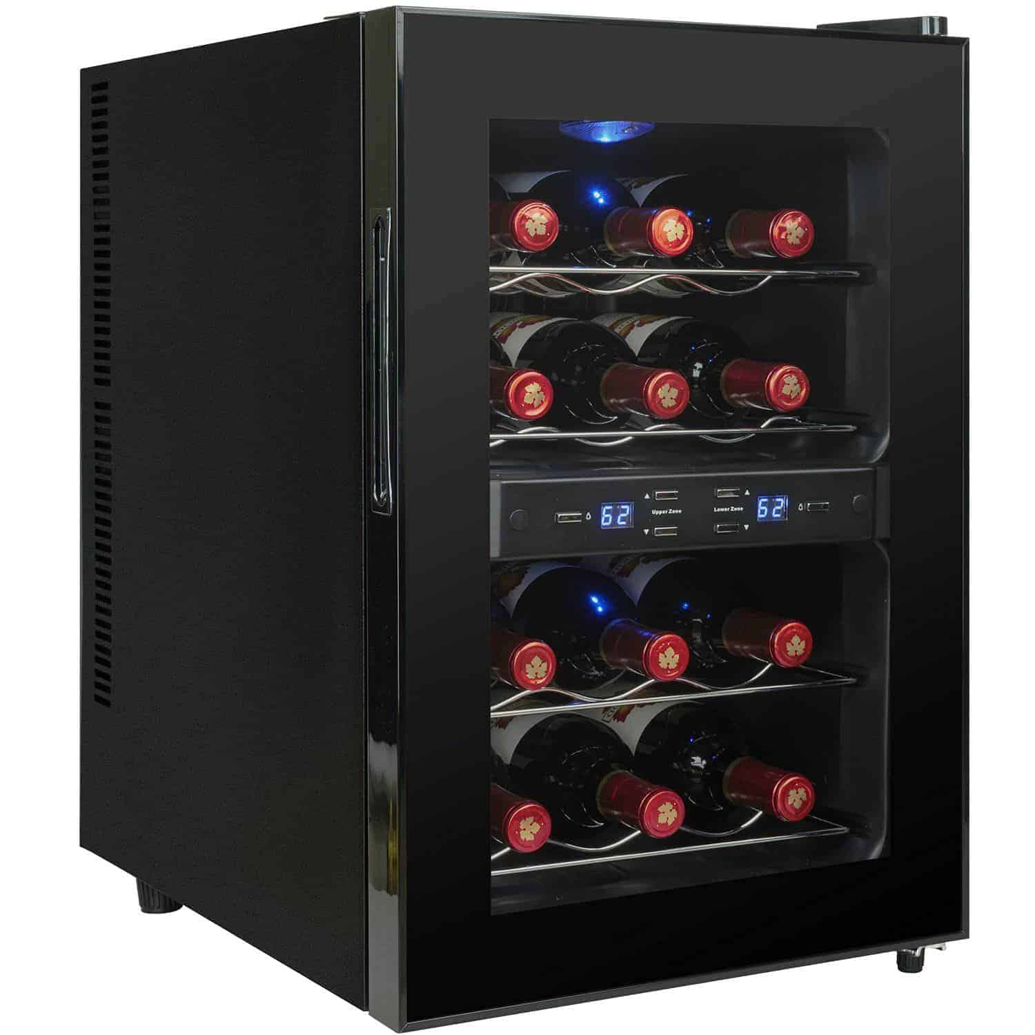 AKDY® Black Freestanding Thermoelectric Counter Dual Zone Wine Cooler