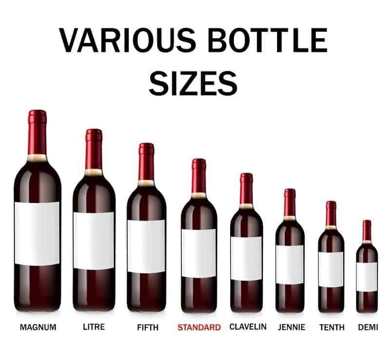 Different wine bottle sizes on white background