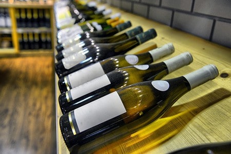 Row of wine bottles on display