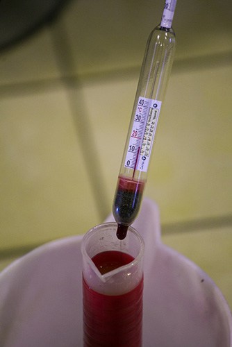 measuring density of wine using a hydrometer