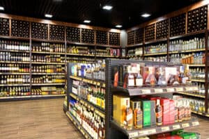 Wine on supermarket shelves