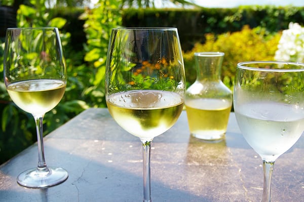 Pinot grigio wine served in glasses on table