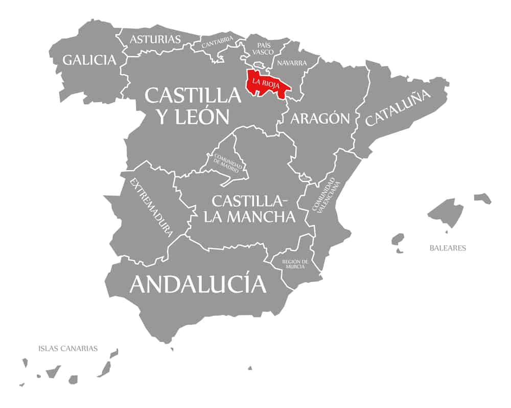 La Rioja region highlighted on map of Spain