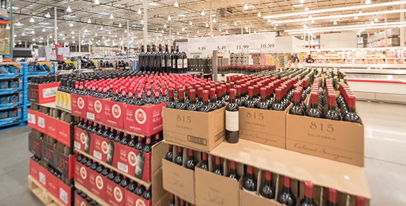 Costco red wines on display in the store