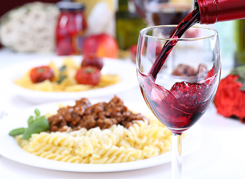 Red wine and pasta dish