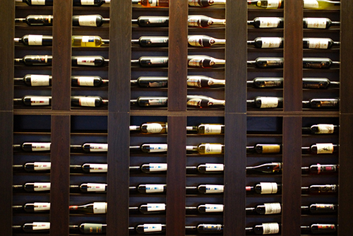 Old wine bottles in a cellar
