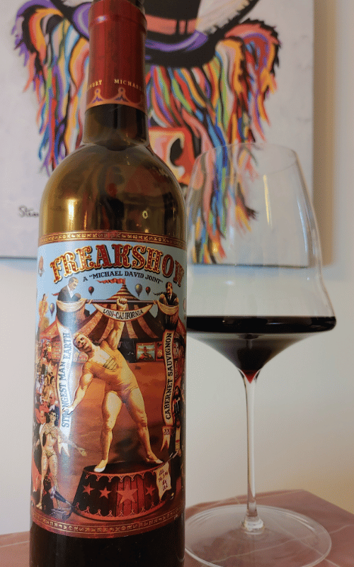 Freakshow wine in glass and bottle