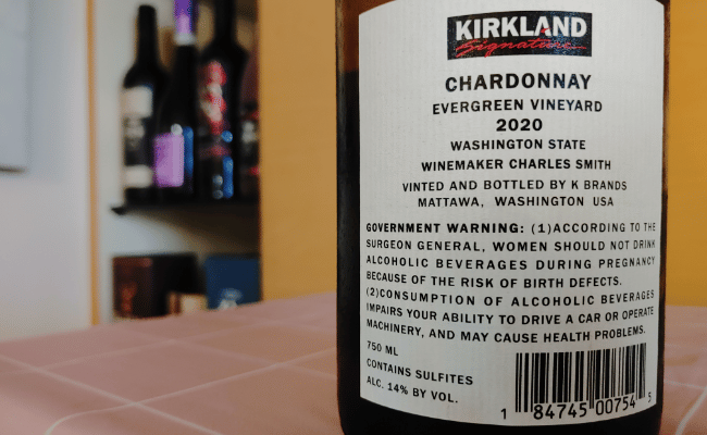 Kirkland K-Vine Chardonnay label on bottle