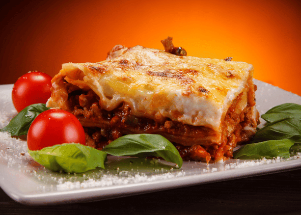 Lasagna with tomato and basil dish