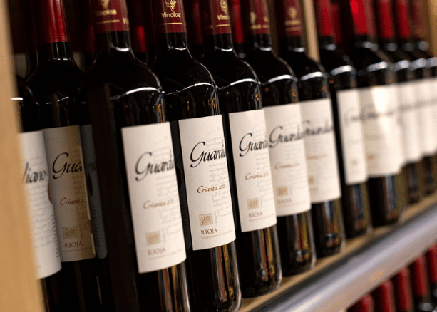 Rioja Crianza bottles on shelf