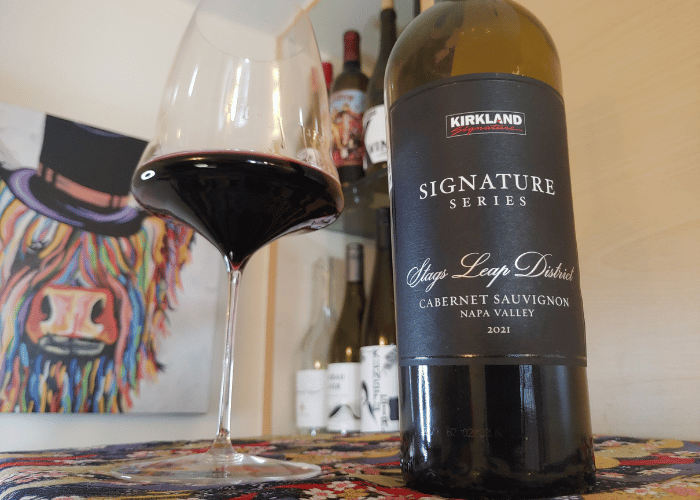 Kirkland Signature Stags leap Cab bottle with glass