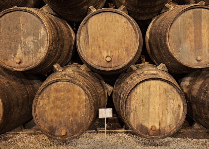 Old barrels full of wine