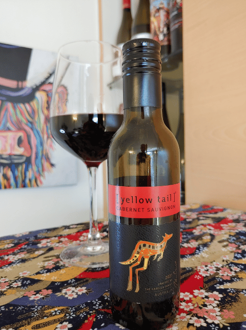 Yellow Tail cabernet sauvignon bottle and full glass