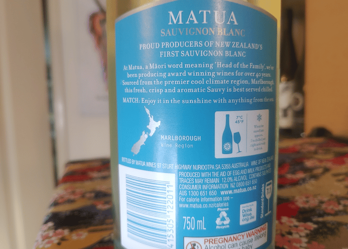 back of Matua bottle